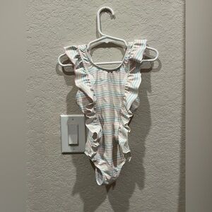 Minnow Rainbow stripe ruffled one piece